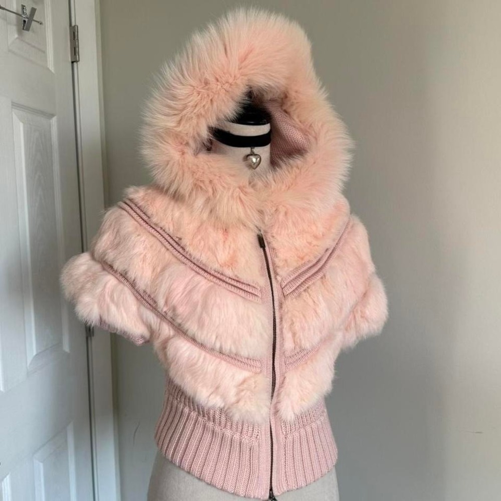 vintage Baby light Pink genuine fur zip up vest jacket